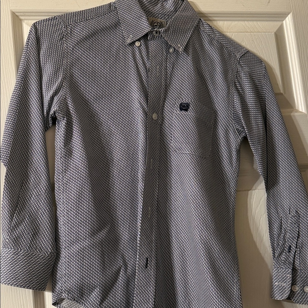 Boys Cinch Western Navy Blue and White Patterned Shirt.